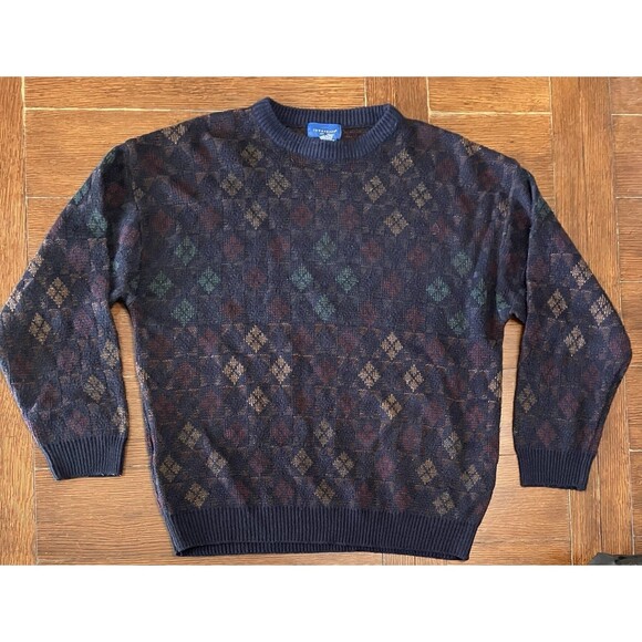 Towncraft Other - Vintage Towncraft Men’s Size L Navy Multi Colored Grandpa Sweater Crewneck